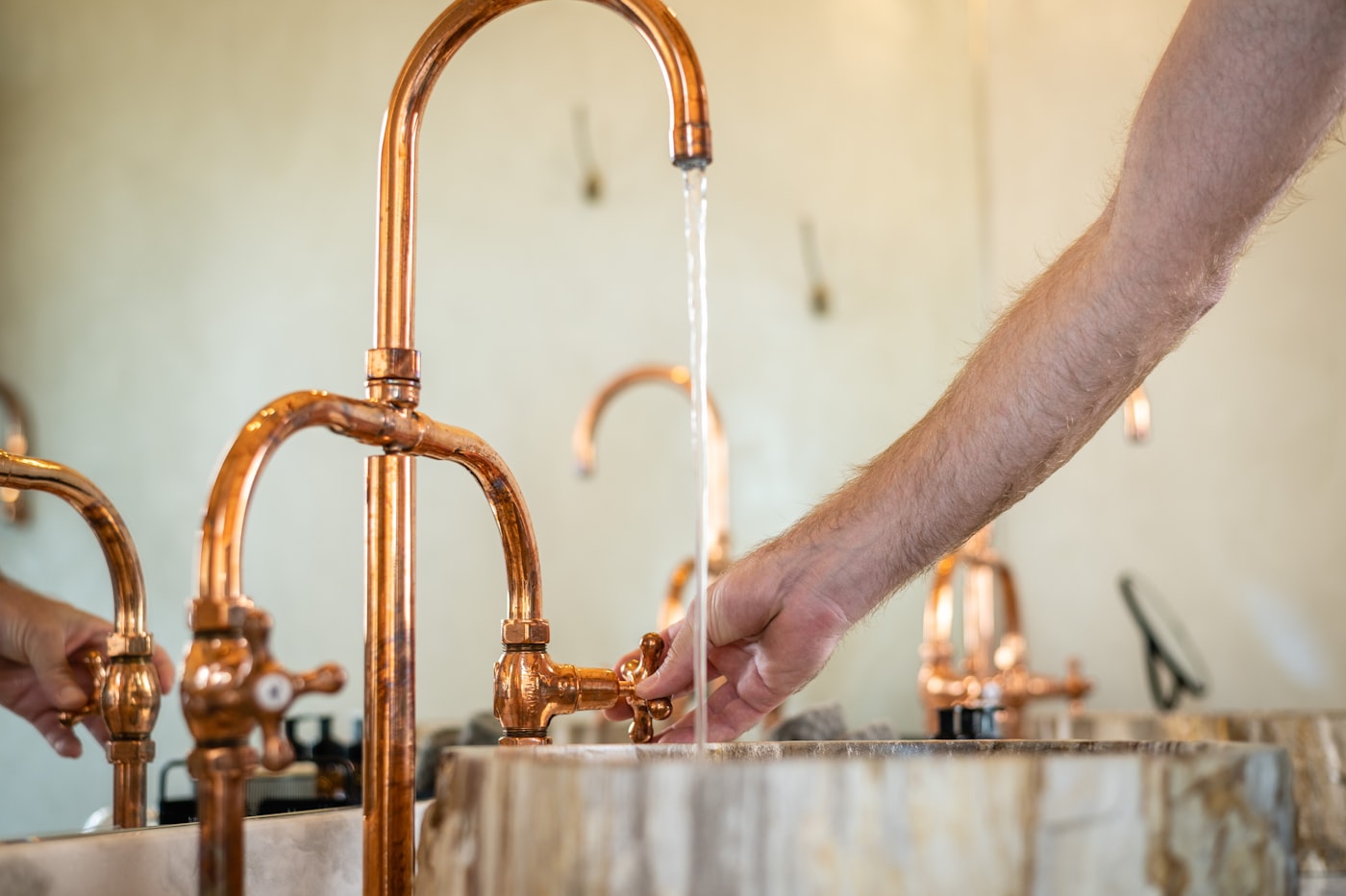 Water running from a copper tap